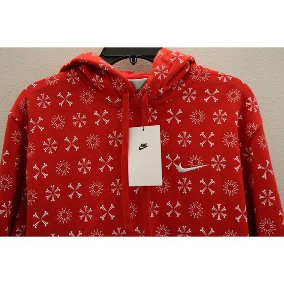 Nike FJ1635-657 Men's Sz S Red/White Sportswear Club Monogram Pullover Hoodie - Picture 9 of 10